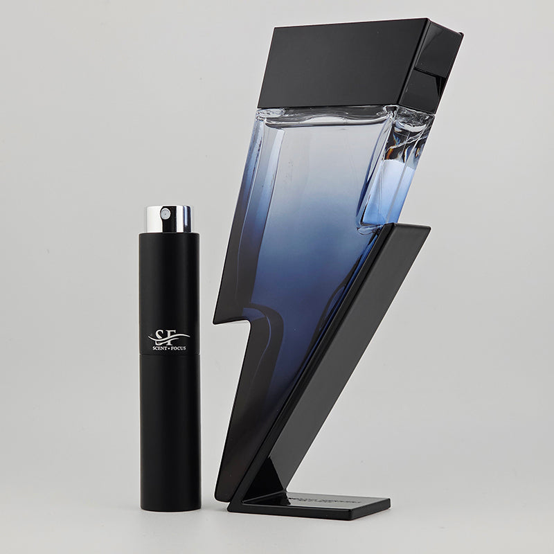 Carolina Herrera - Bad Boy Cobalt Fragrance Bottle Angled View with Scent Focus Decant