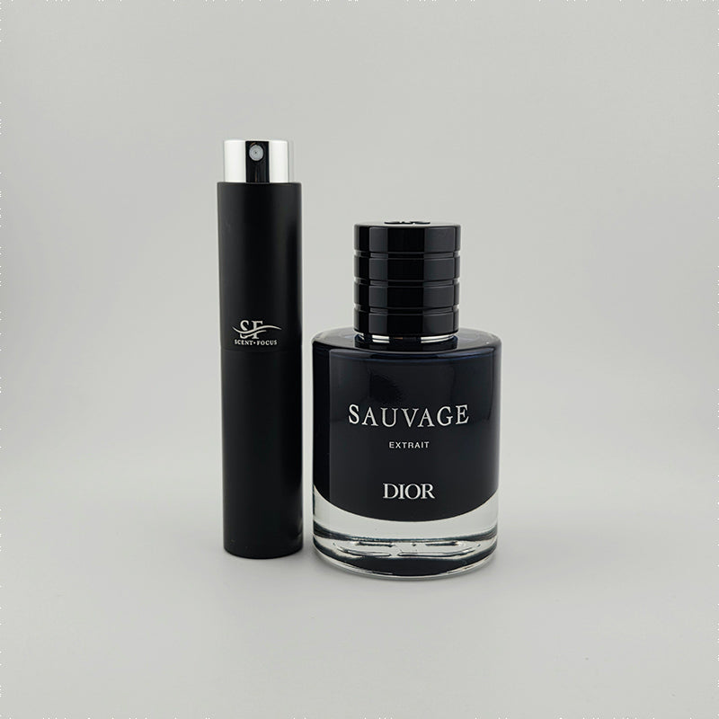 Dior Sauvage Extrait Fragrance Bottle with Scent Focus Decant