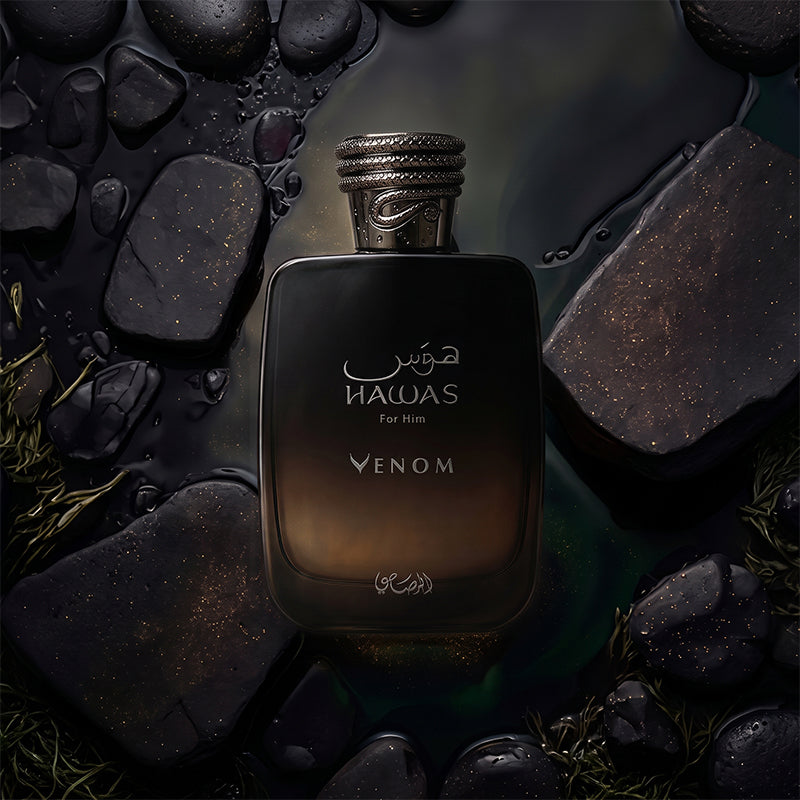 Hawas Venom Fragrance Bottle in Gold Flake Black Stones
