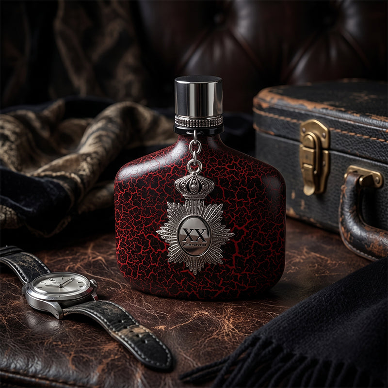 John Varvatos XX Intense Fragrance Bottle in Modern Rock Scenery