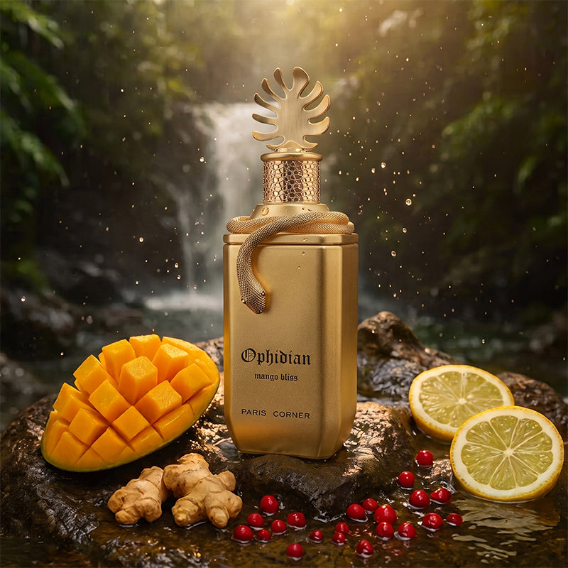 Paris Corner Ophidian Mango Bliss Fragrance Bottle in Tropical Scenery