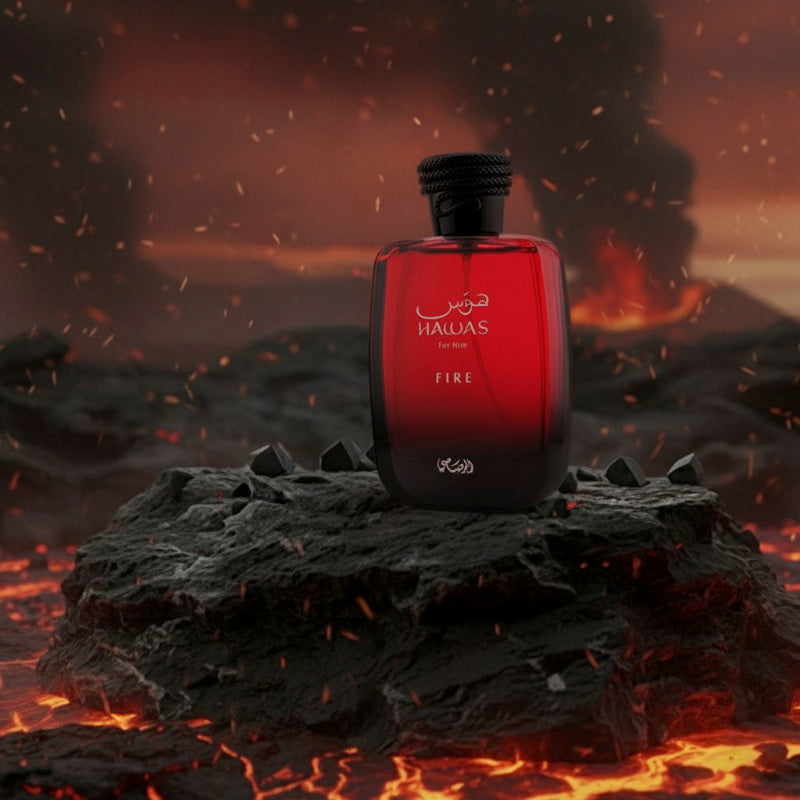 Rasasi - Hawas Fire Bottlein Volcanic Setting Image created by Scent Focus
