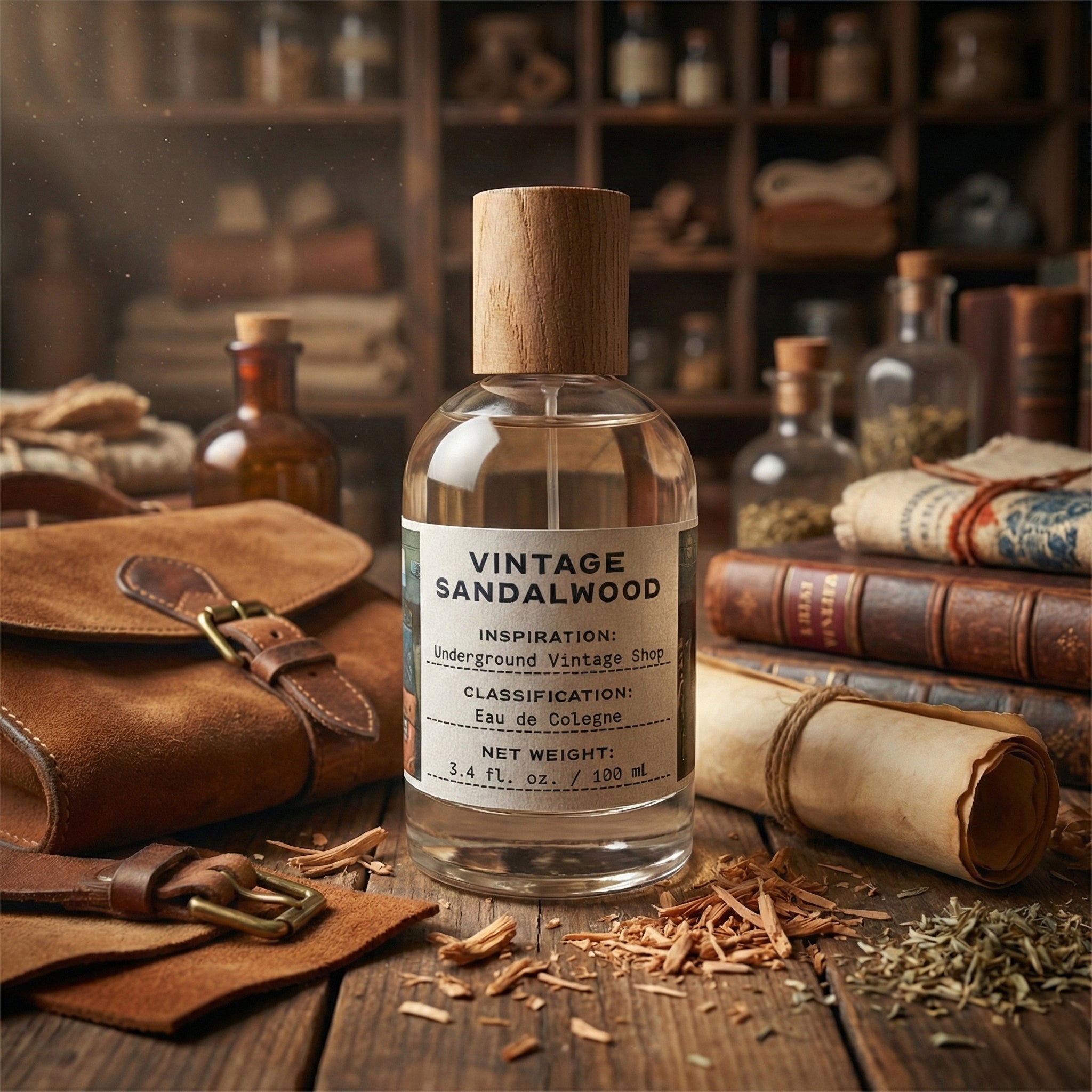 Vintage Sandalwood Fragrance Bottle with Notes