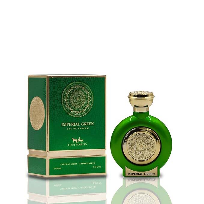 Imperial Green by Loui Martin perfume bottle and box with gold-embossed accents