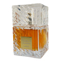 Lattafa Khamrah Eau de Parfum bottle with clear crystal-cut design and amber juice