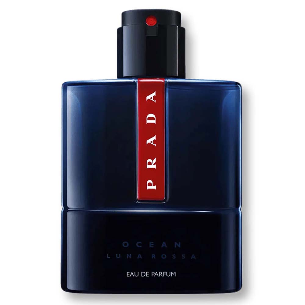 Luna Rossa Ocean by Prada EDP bottle with deep blue design and red branding