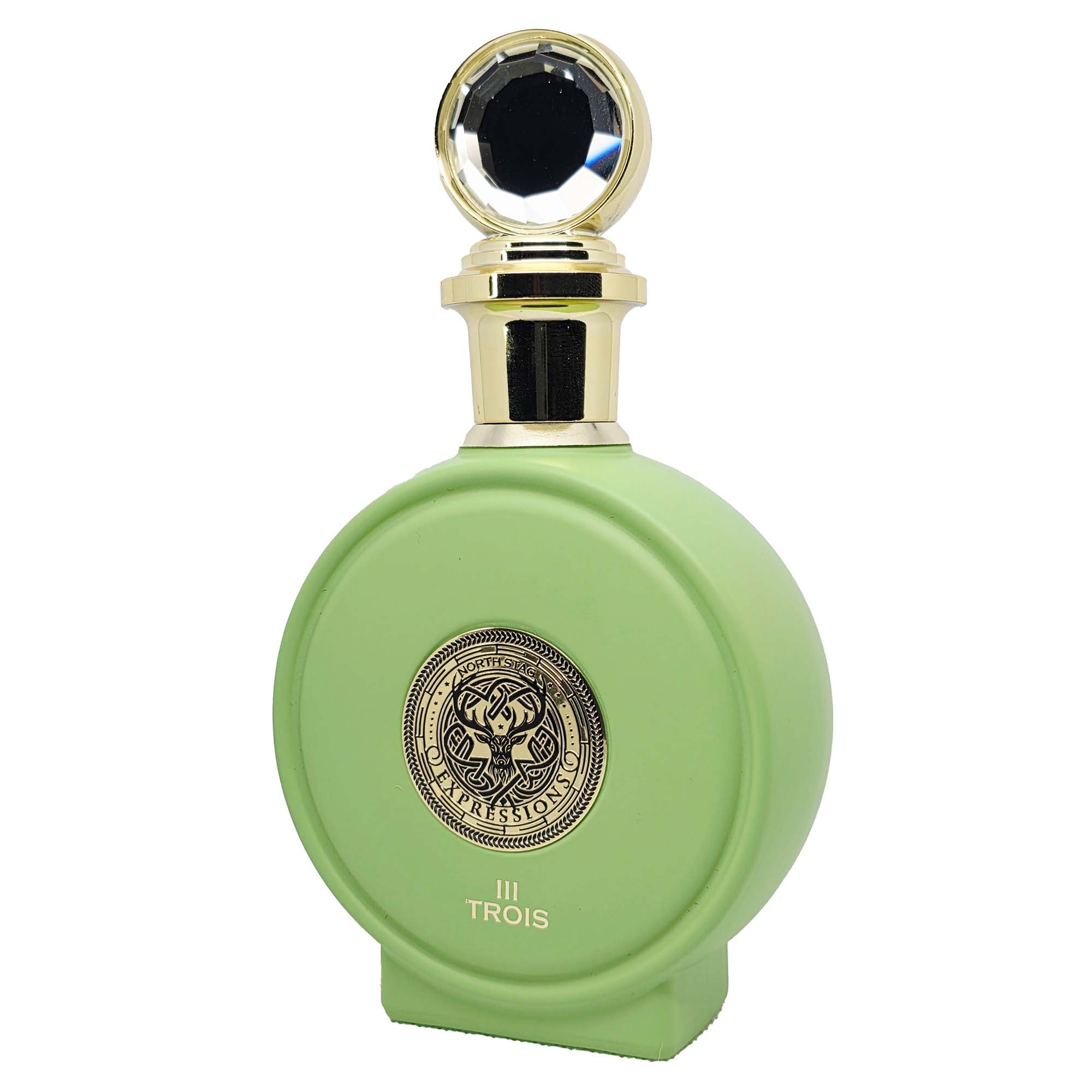 Paris Corner North Stag Expressions III Trois green bottle with gold cap