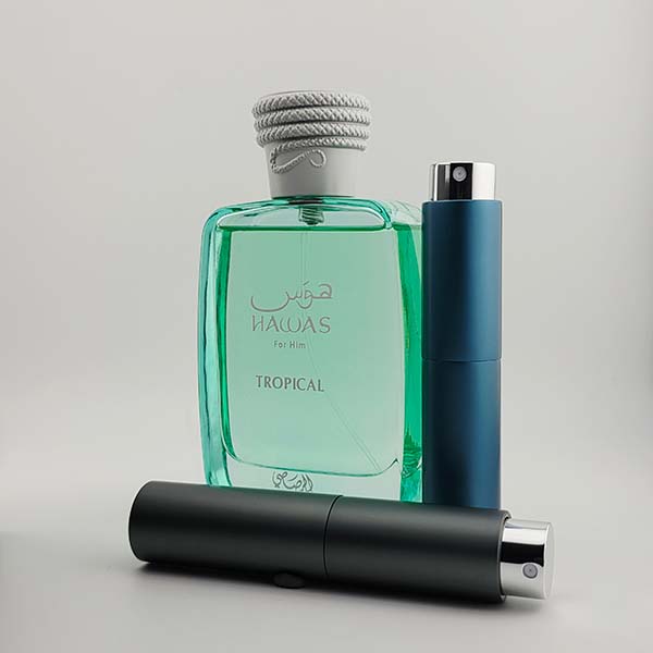 Rasasi Hawas Tropical Bottle Angle Facing with Decants