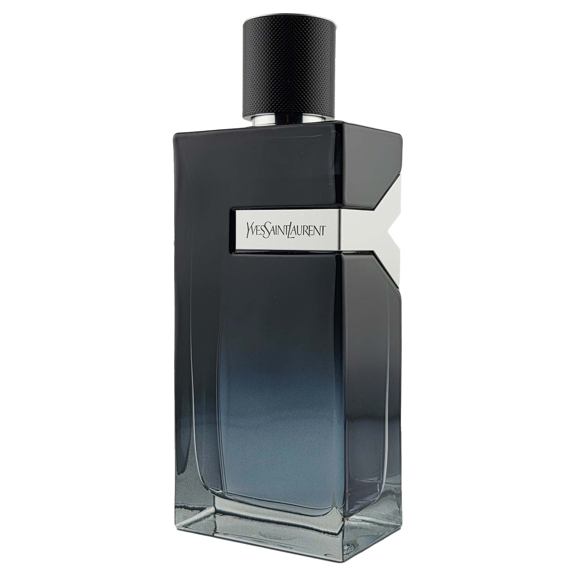 Y by Yves Saint Laurent EDP bottle in gradient black and blue with bold YSL branding.